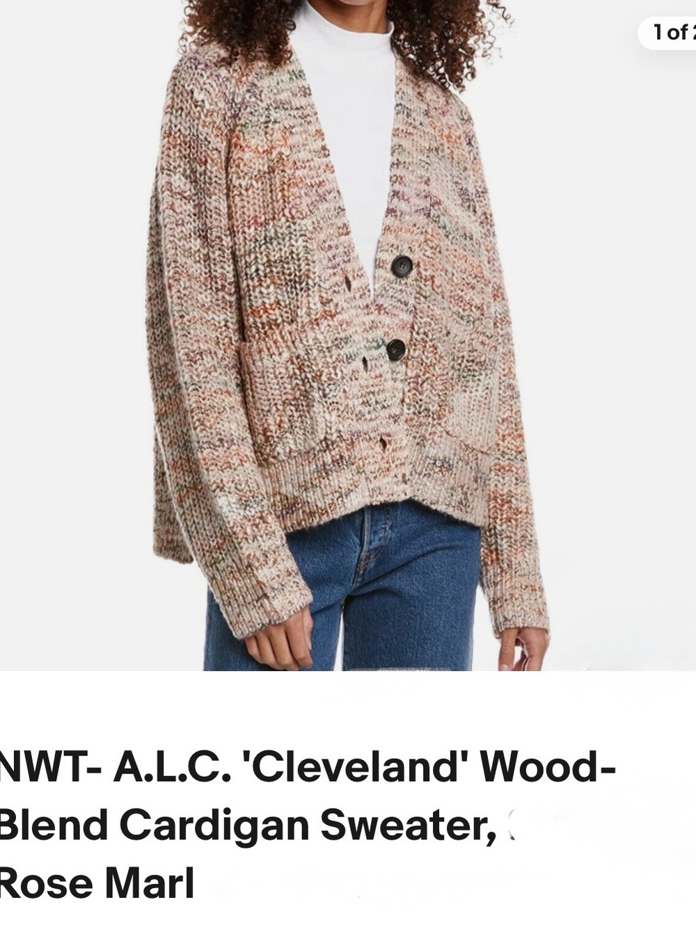 A.L.C. Multicolor Rose Marl Chunky V-Neck Cardigan
